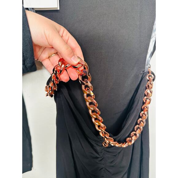 NWT NOOKIE Black Alba High Mock Neck Open Back Rose Gold Chain Midi Dress Size M - Picture 16 of 16